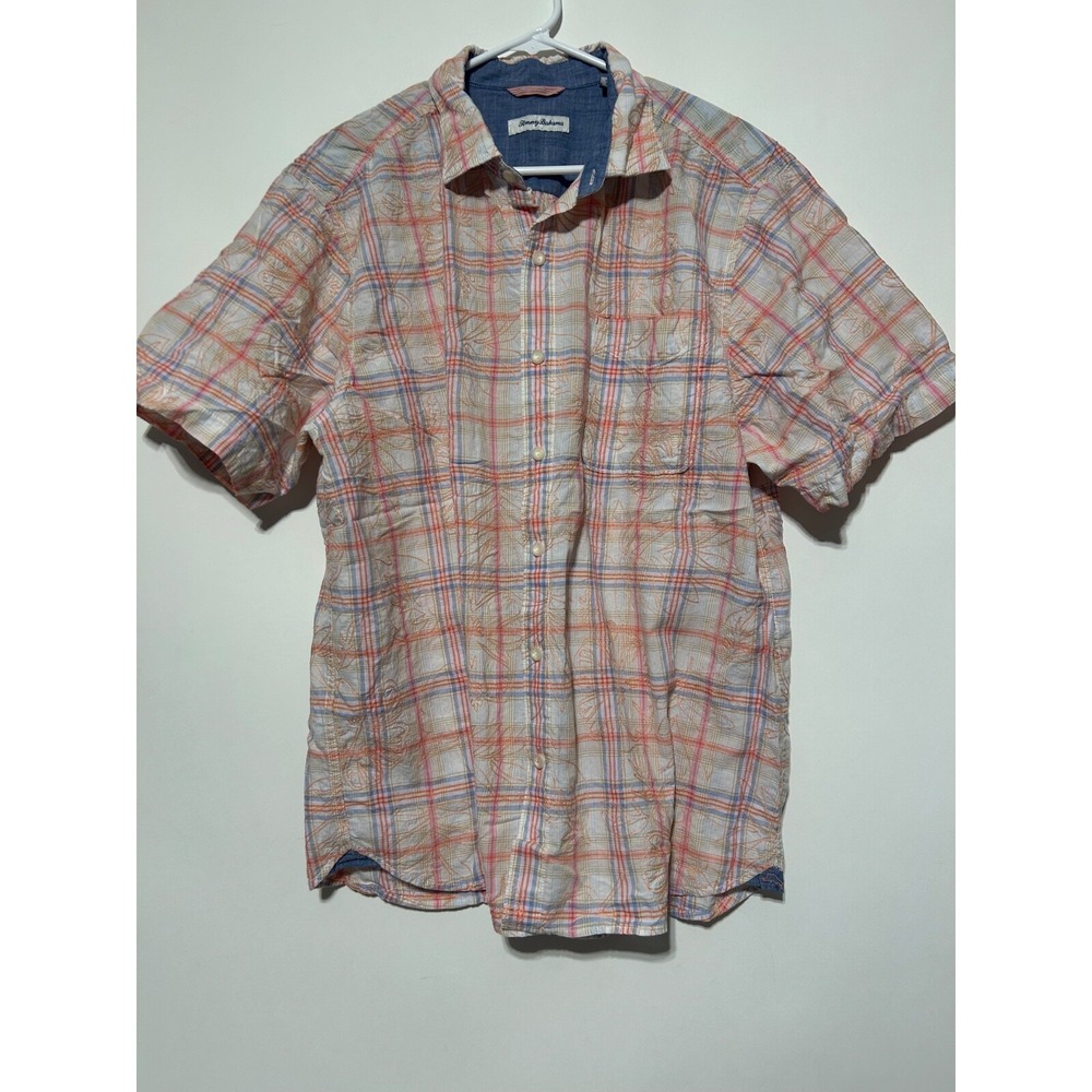 Tommy Bahama Men Size XL Short Sleeve Button Front Embroidered Shirt